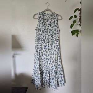 J. Crew Size 10 Womens White Blue Floral Cotton Sleeveless Maxi Dress
